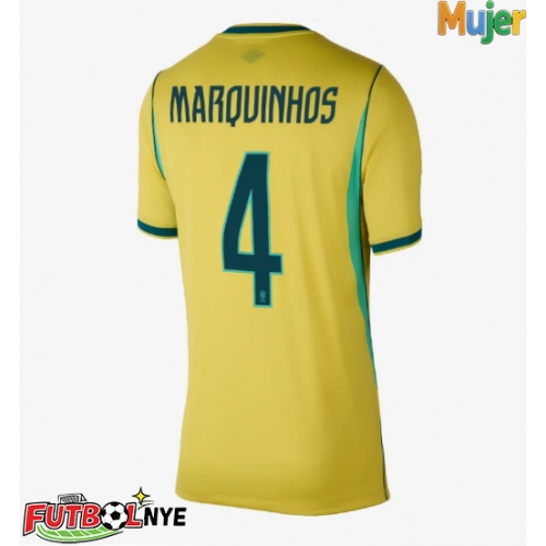 Camiseta Brasil Marquinhos #4 Primera Equipación para mujer Mundial 2026 manga corta